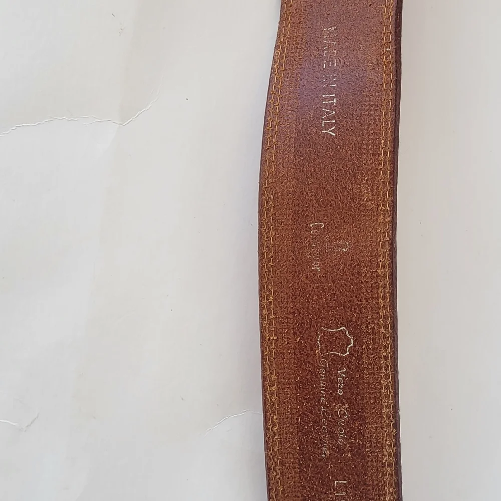 Conveyor women's belt tan cognac genuine leather brass buckle Italy